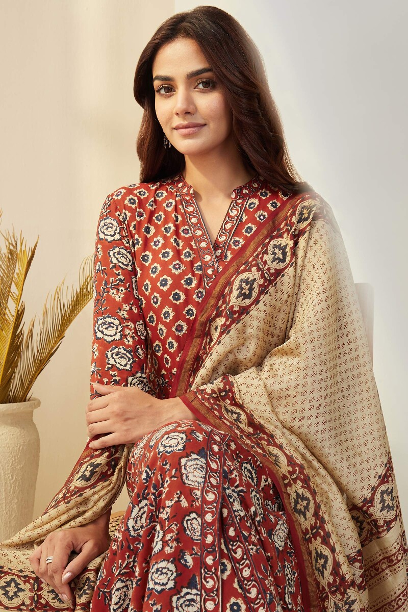 Bagru Hand Block-Printed A-Line Viscose Kurta