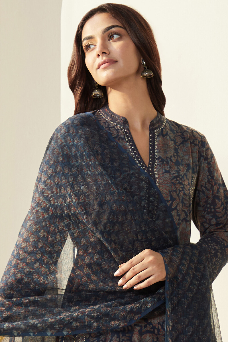 Akola Hand Block-Printed Straight Cotton Kurta