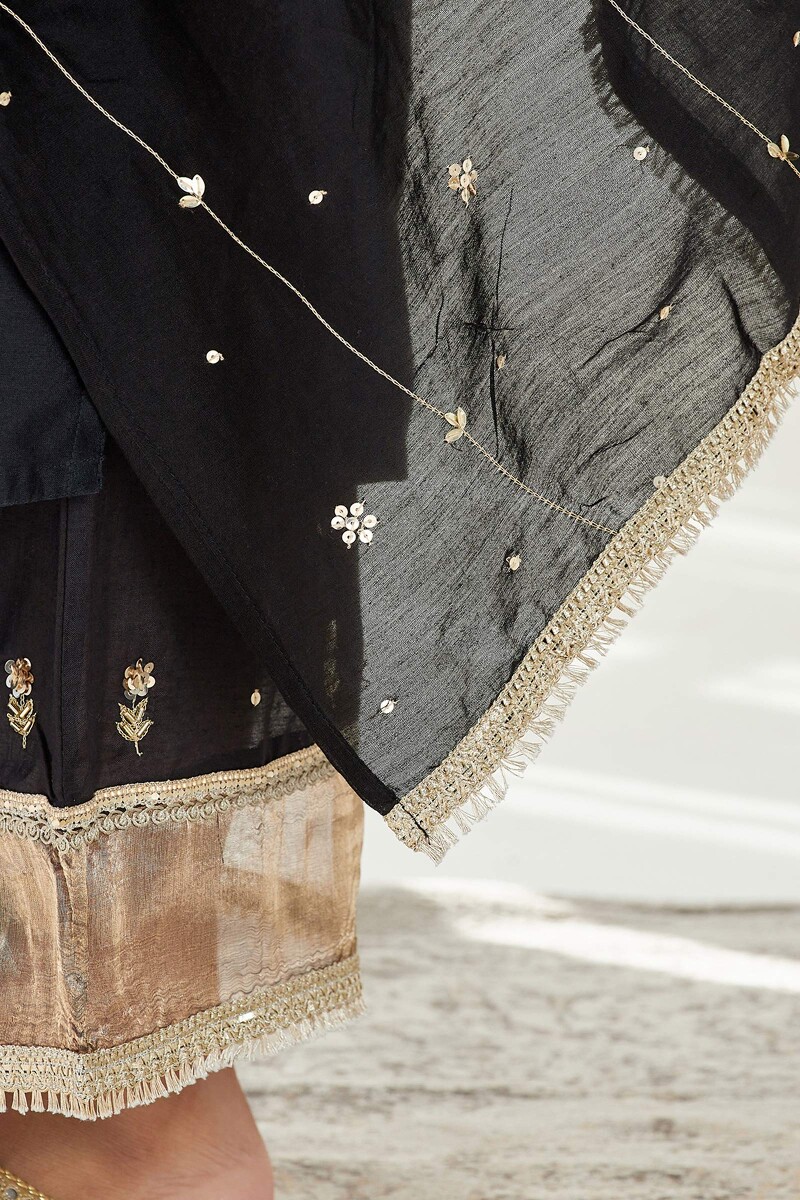 Black Handcrafted Cotton Silk Dupatta