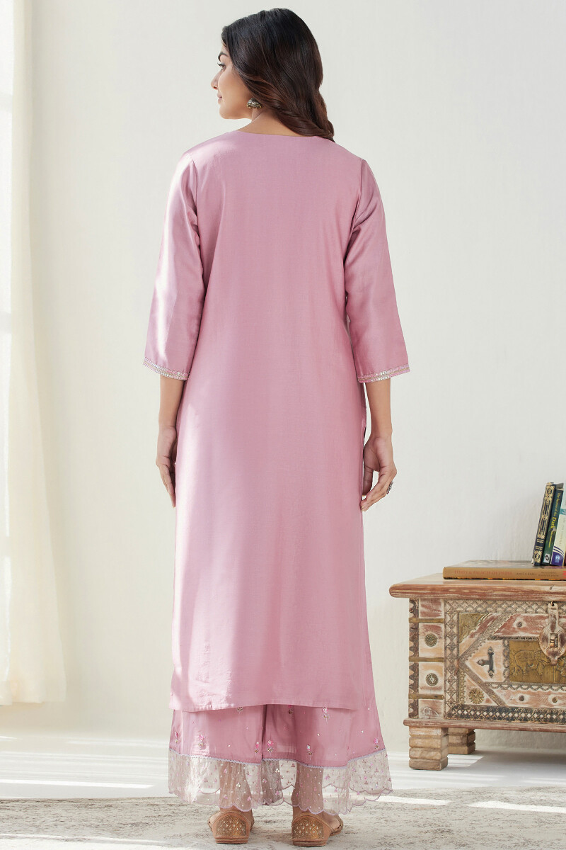 Pink Handcrafted Straight Chanderi Kurta