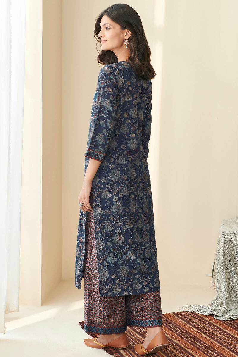 Akola Hand Block Printed Straight Cotton Dobby Kurta