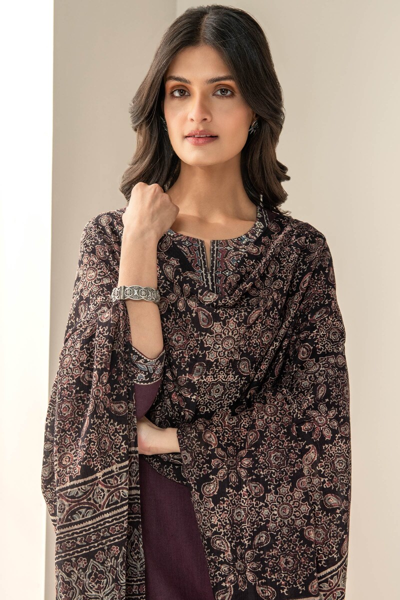 Ajrak Hand Block Printed Cotton Dobby Dupatta