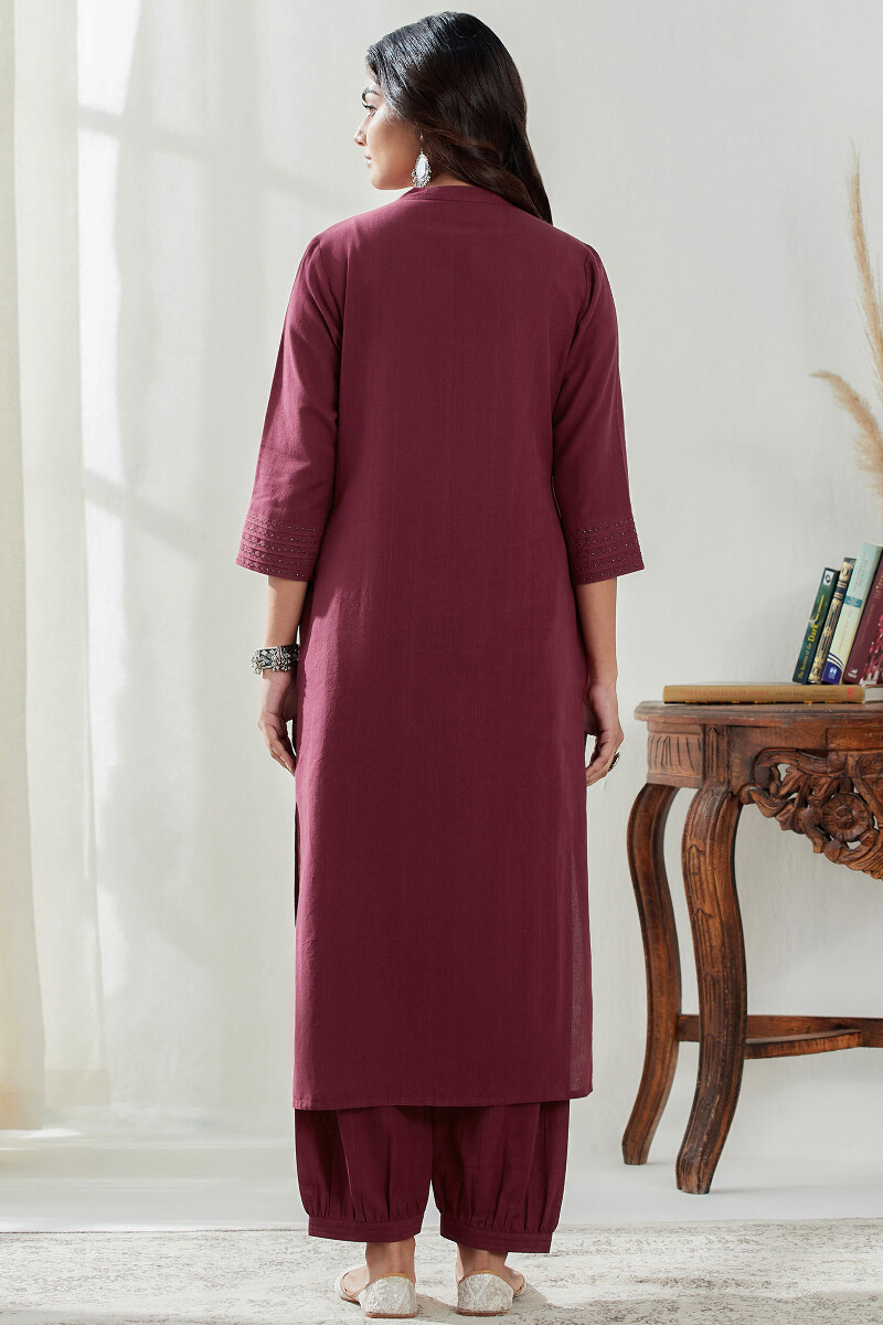 Maroon Handcrafted Straight Handloom Kurta