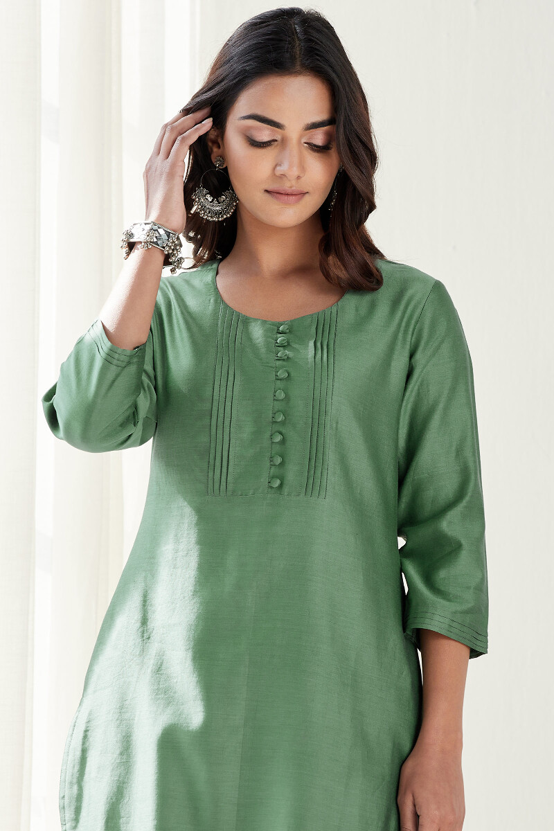 Green Handcrafted Straight Chanderi Kurta