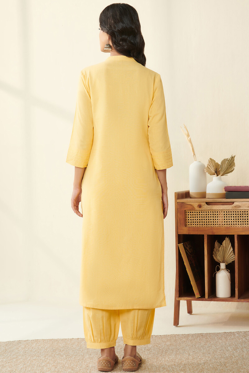 Yellow Handcrafted Straight Handloom Kurta