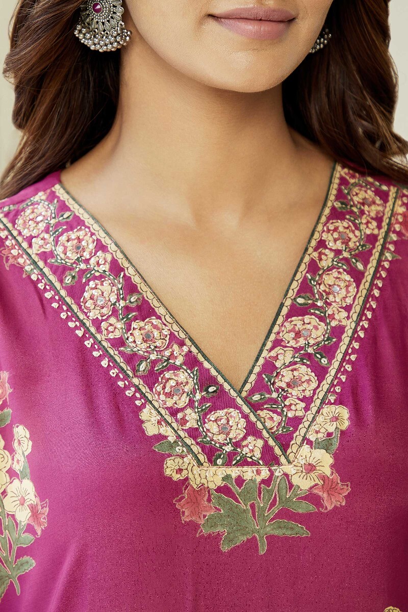Raspberry Hand Block-Printed Straight Modal Kurta