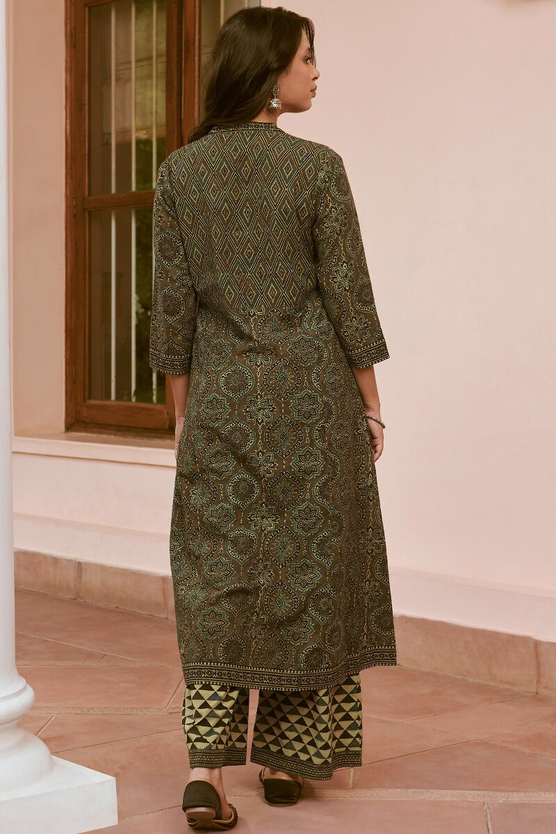 Ajrak Hand Block-Printed A-Line Cotton Kurta