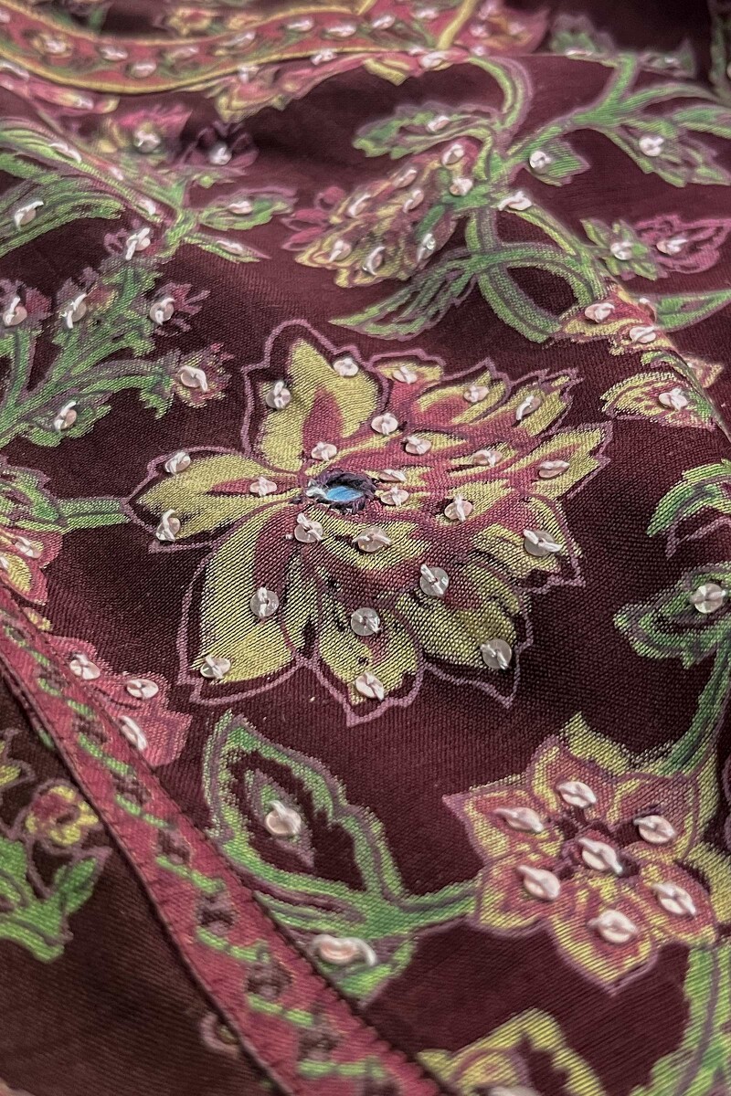 Brown Hand Block-Printed Straight Chanderi Kurta