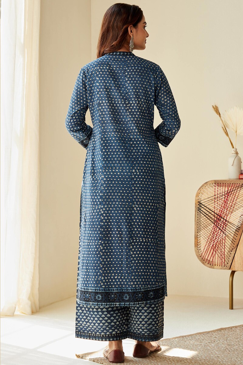 Bagru Hand Block-Printed Straight Cotton Dobby Kurta
