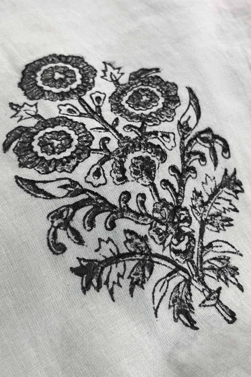 White Hand Block-Printed Straight Cotton Kurta