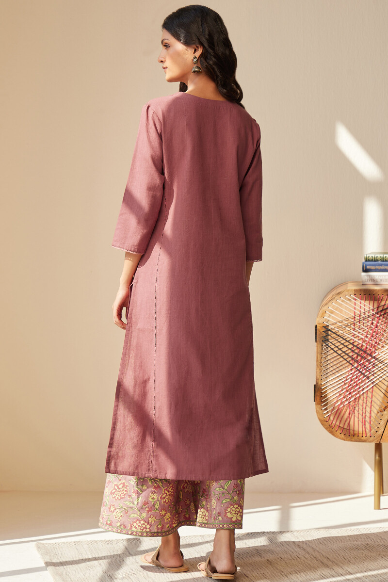 Mauve Handcrafted Straight Cotton Flax Kurta