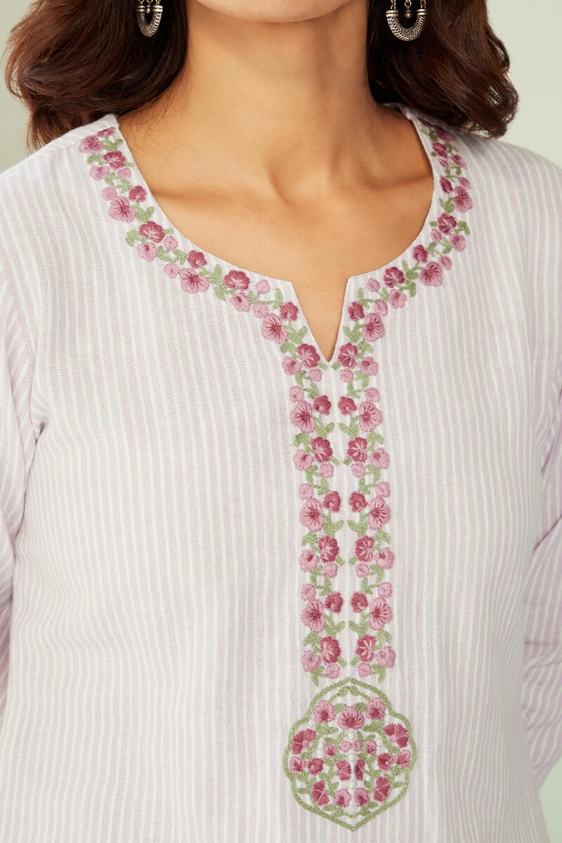 Purple Handcrafted Straight Cotton Flax Kurta