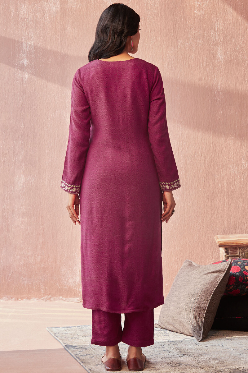 Pink Handcrafted Straight Faux Wool Kurta
