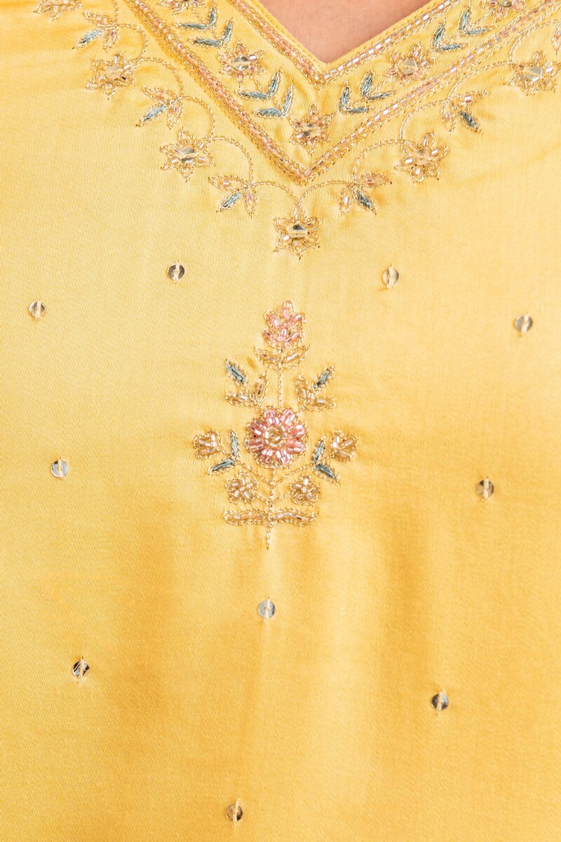 Yellow Handcrafted Straight Modal Kurta