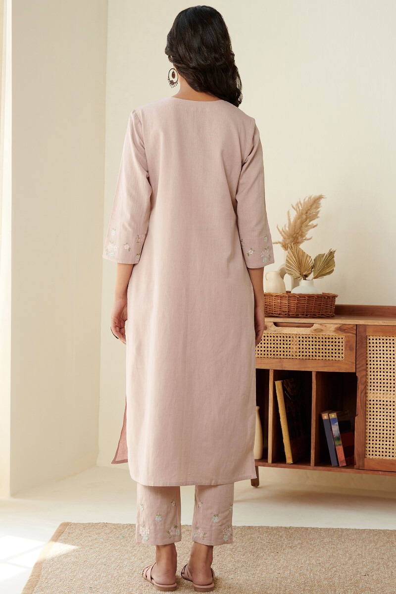 Pink Handcrafted Straight Cotton Flax Kurta