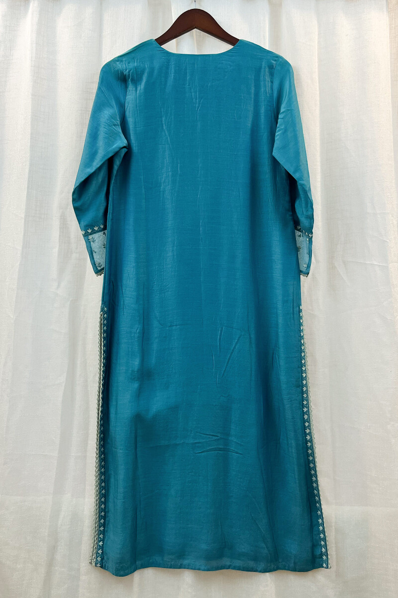 FG Specials: 1 Of 1- Teal Handcrafted Silk Kurta