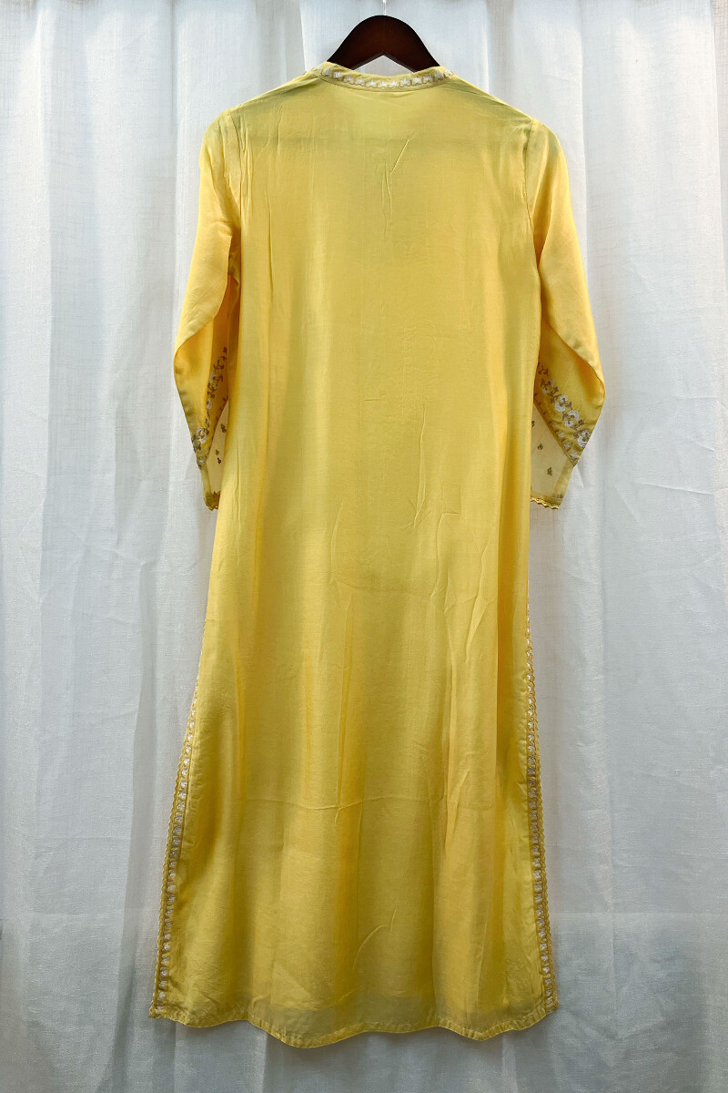 FG Specials: 1 Of 1- Yellow Handcrafted Silk Kurta