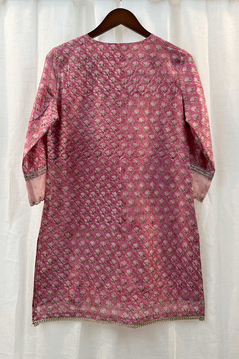 FG Specials: 1 Of 1- Pink Hand Block-Printed Chanderi Kurta