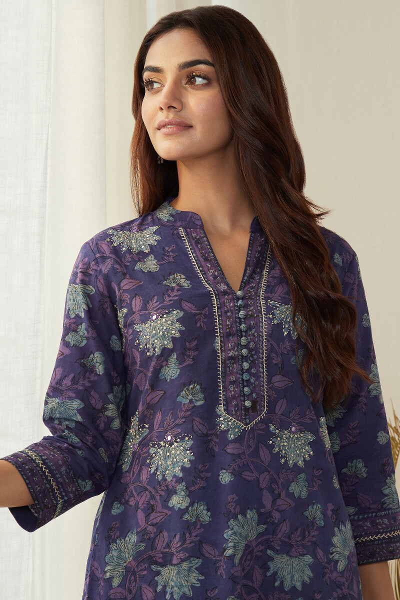 Akola Hand Block-Printed Straight Cotton Kurta
