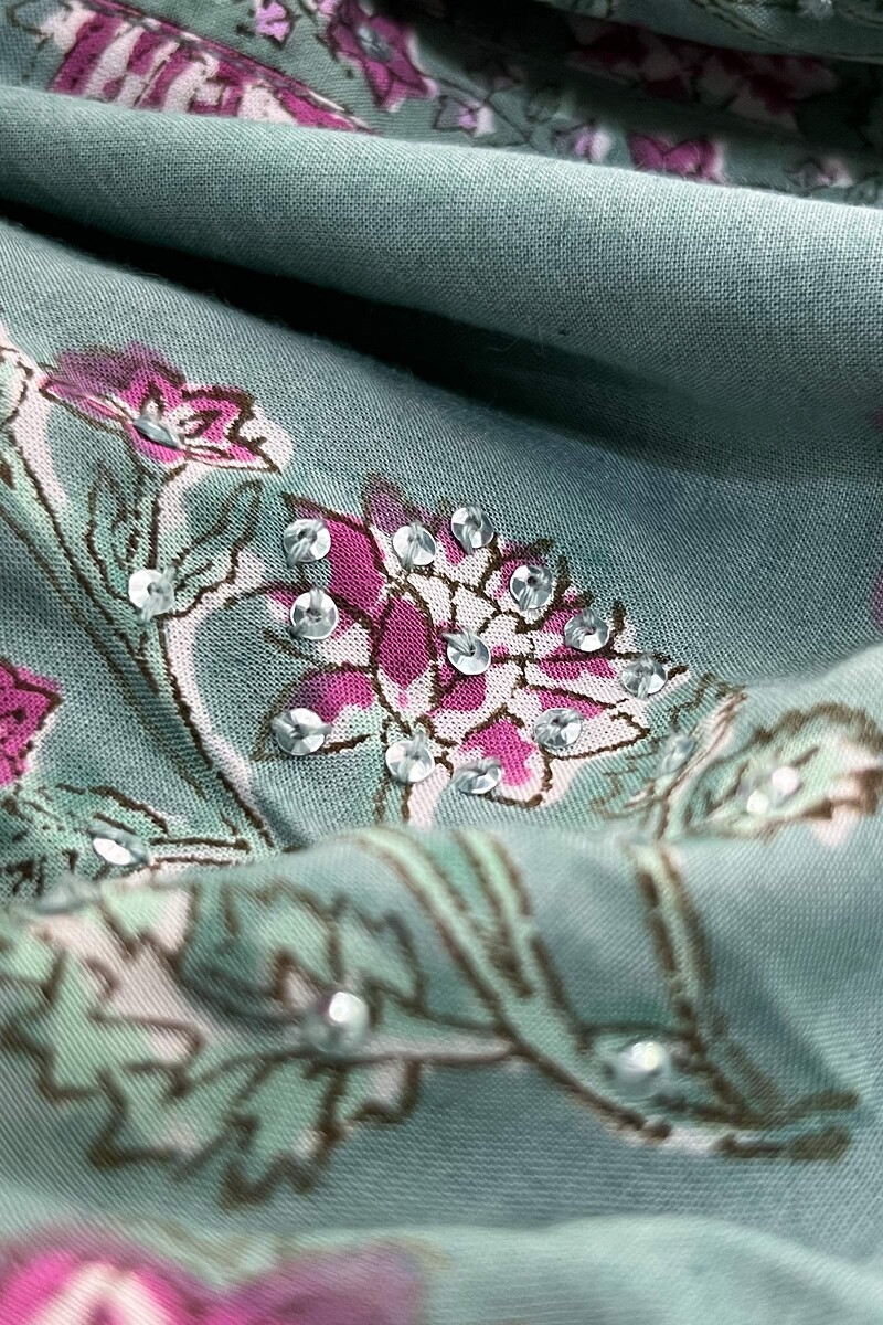 Green Hand Block-Printed Straight Viscose Kurta