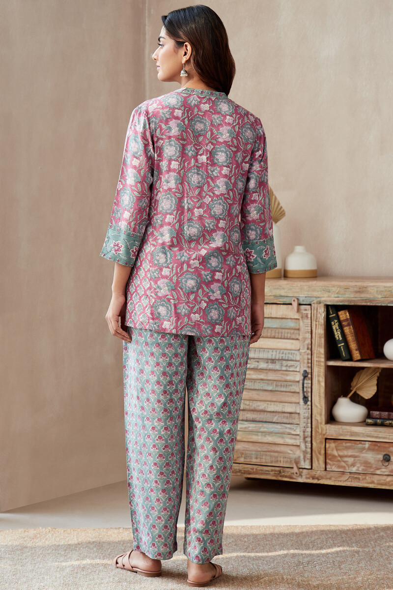 Pink Hand Block-Printed Viscose Loungewear Set