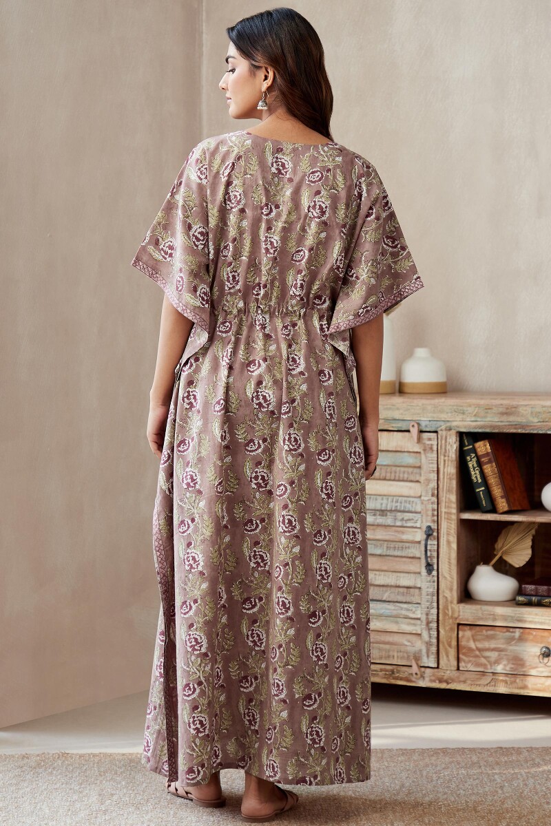 Brown Hand Block-Printed Cotton Kaftan