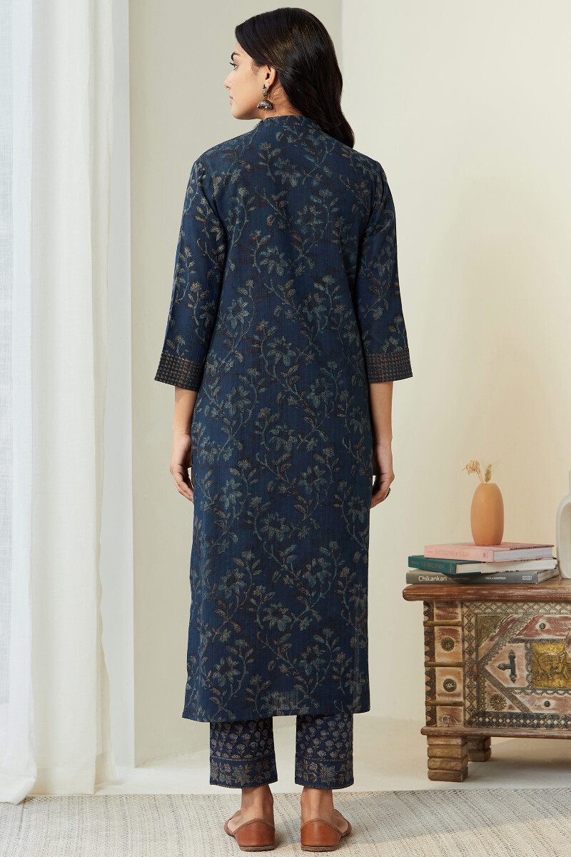 Akola Hand Block-Printed Straight Cotton Dobby Kurta