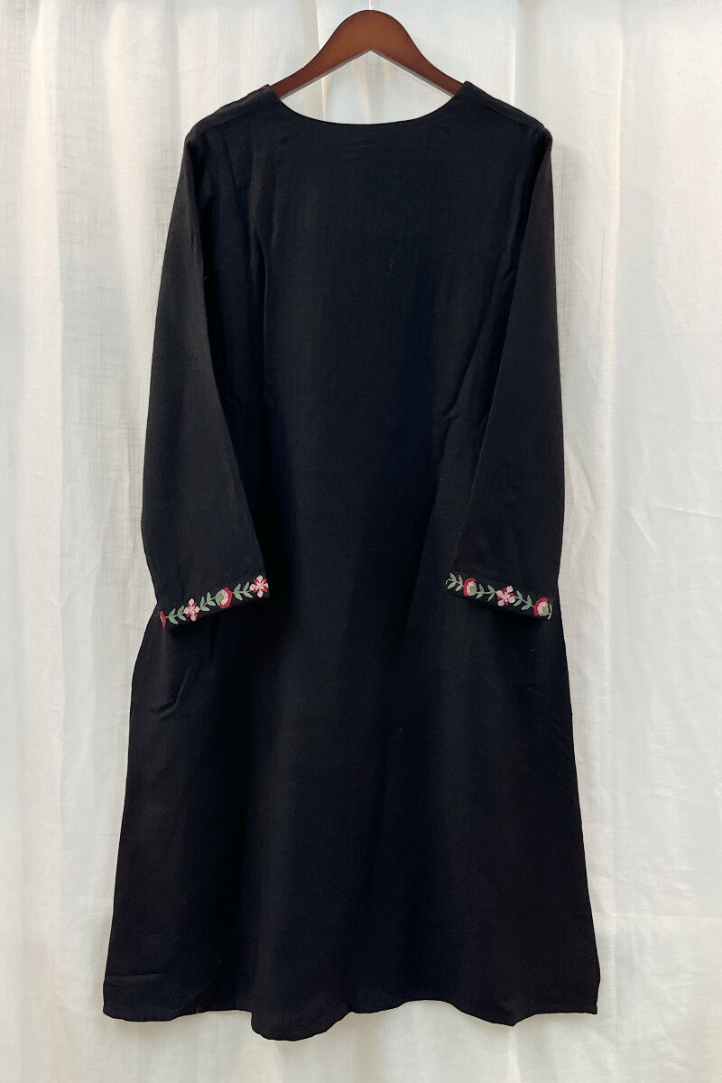 FG Specials: 1 of 1- Black Handcrafted Faux Wool Kurta & Dupatta