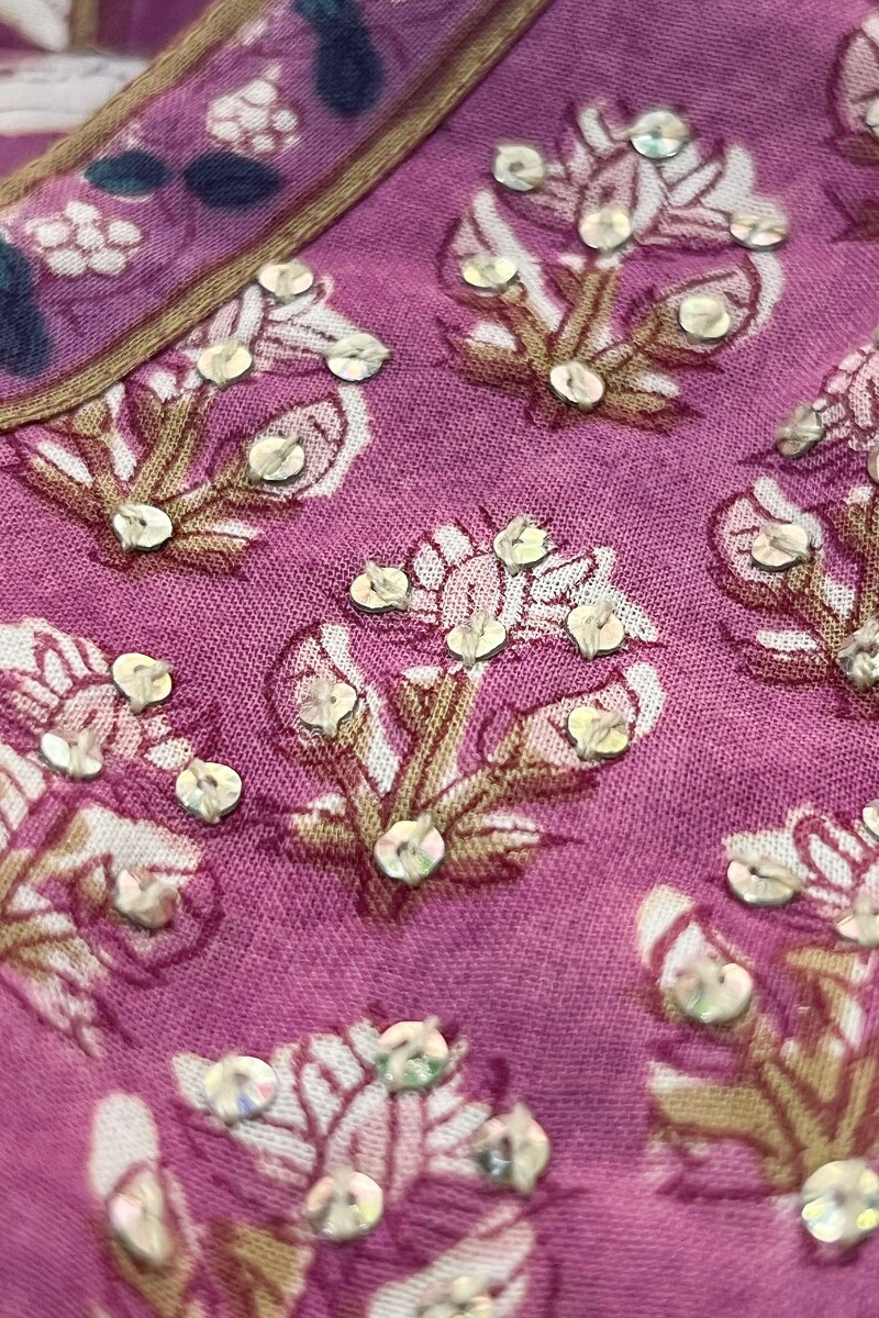 Purple Hand Block-Printed Straight Cotton Kurta