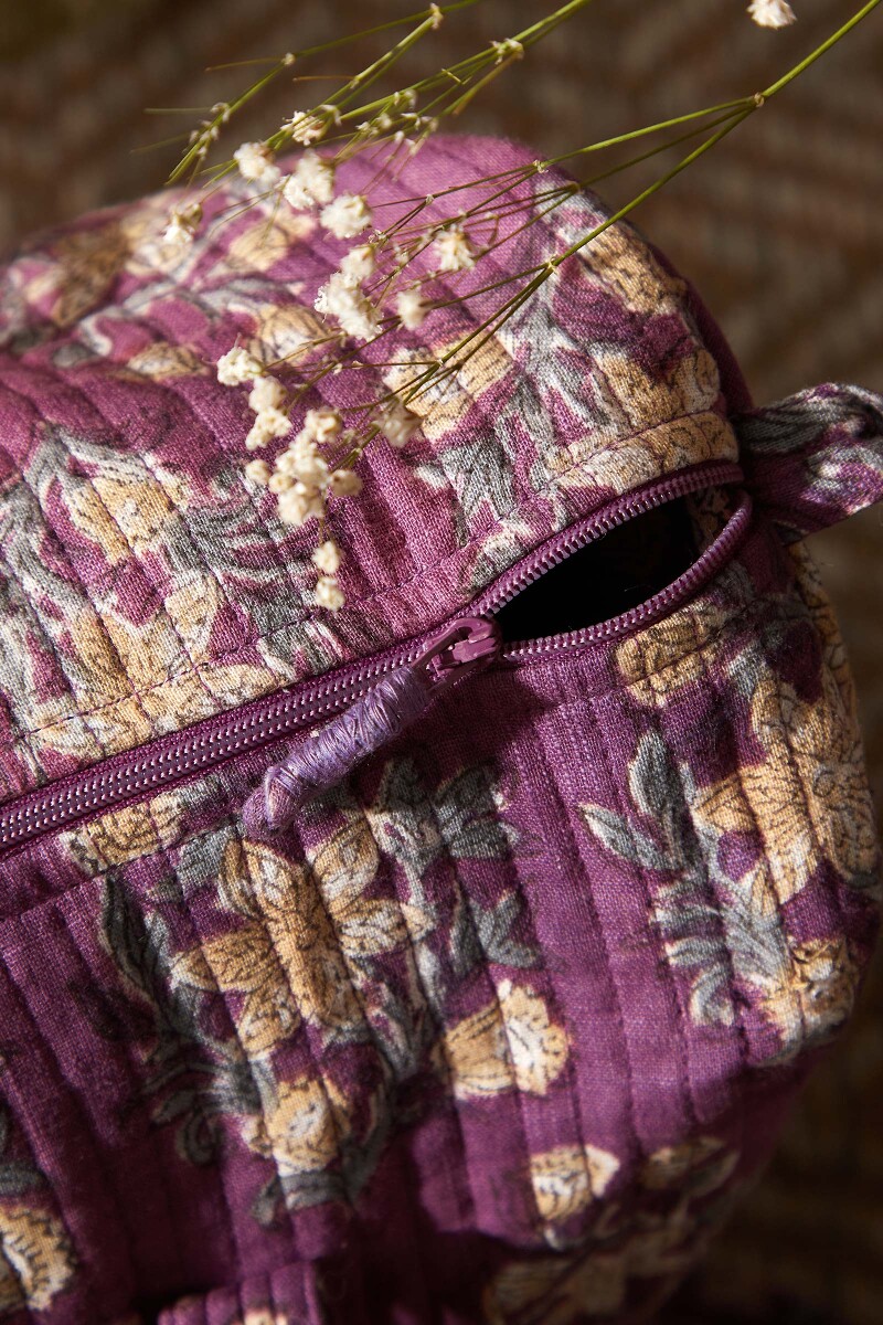 Purple Hand Block-Printed Cotton Slub Duffel Bag