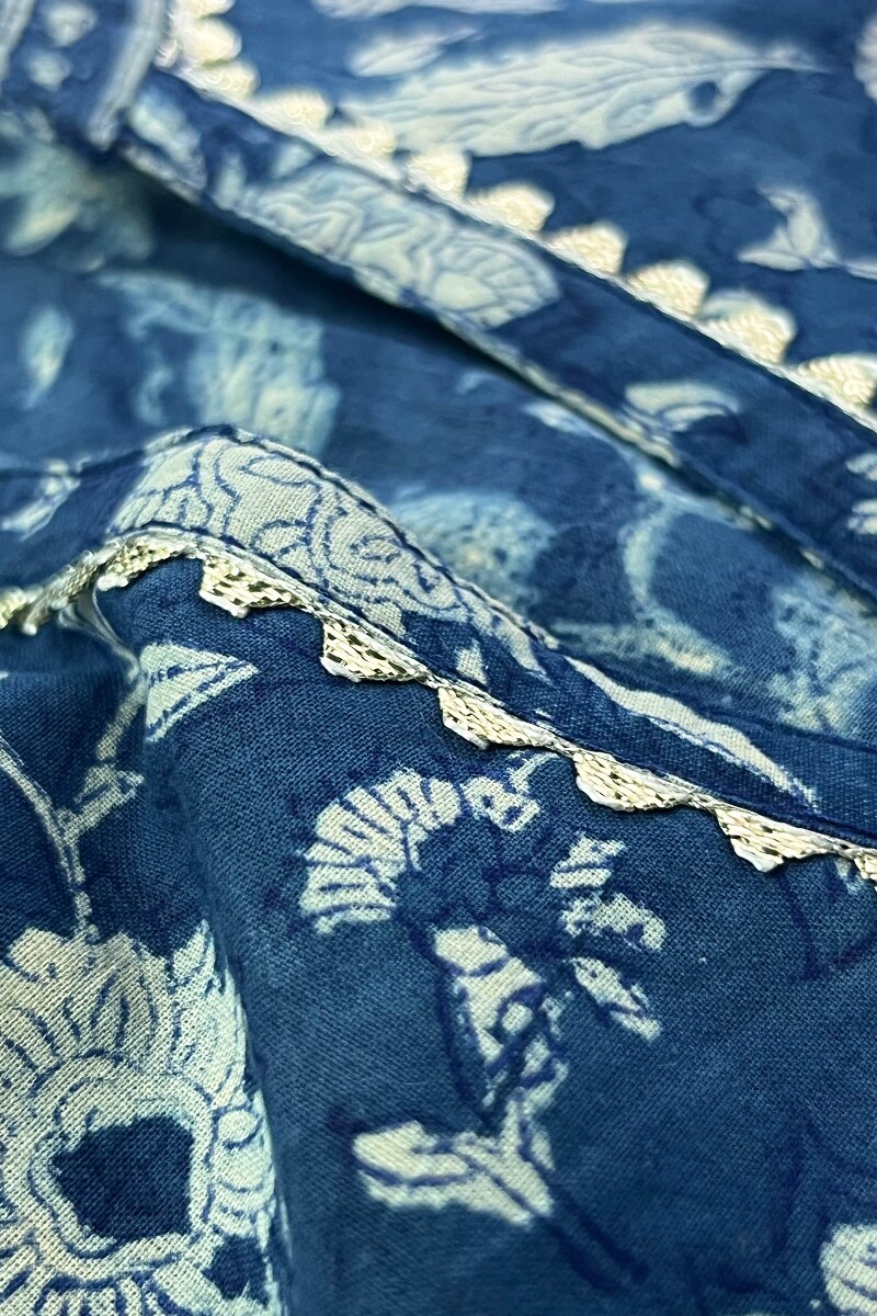 Indigo Hand Block-Printed Straight Cotton Kurta