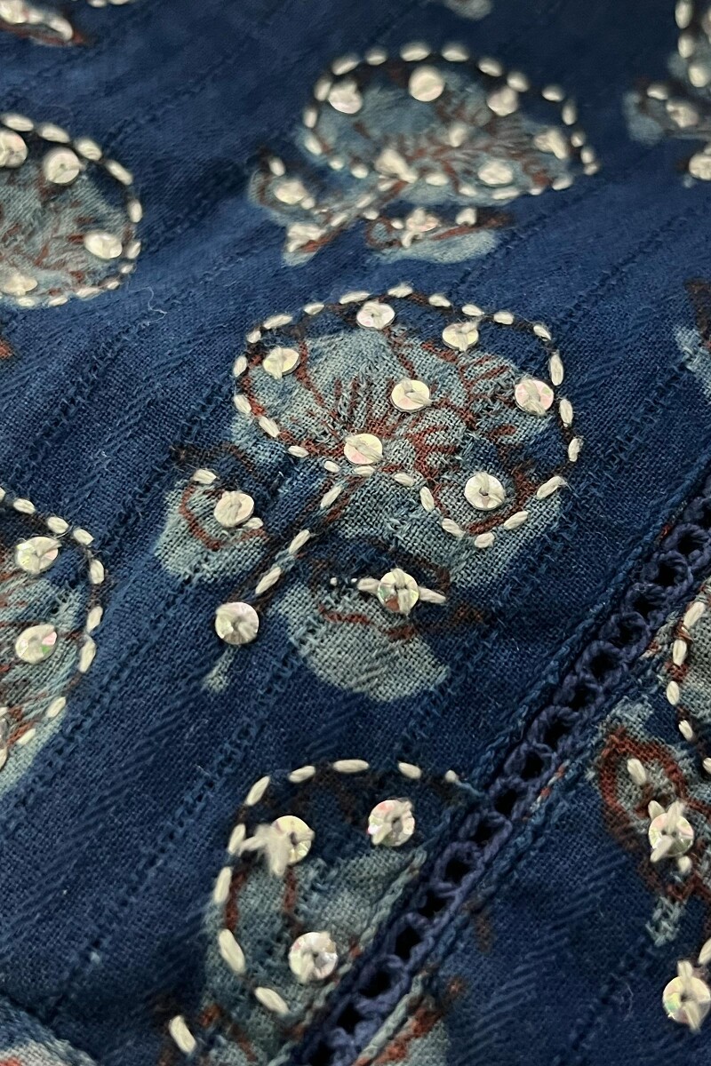 Akola Hand Block-Printed Straight Cotton Dobby Kurta