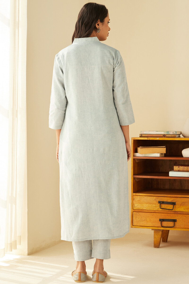 Blue Handcrafted Straight Cotton Flax Kurta