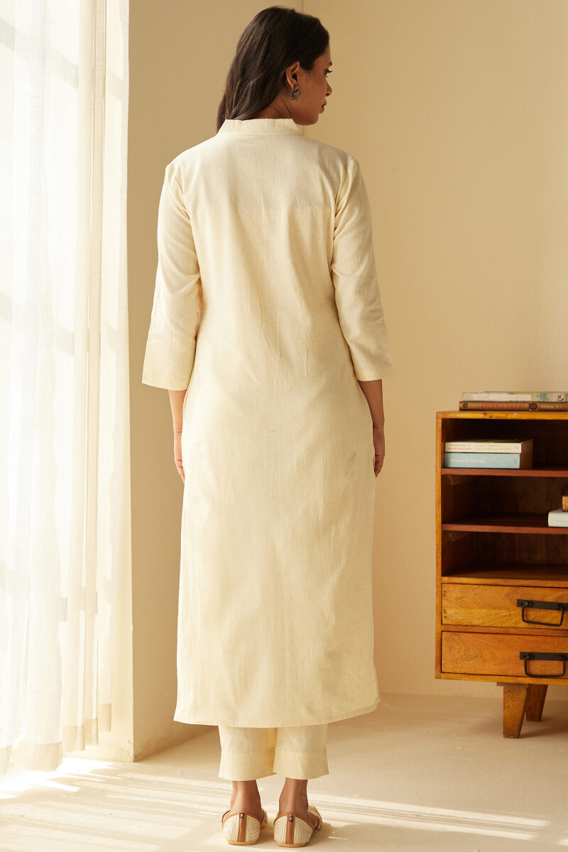 Cream Handcrafted Straight Cotton Flax Kurta