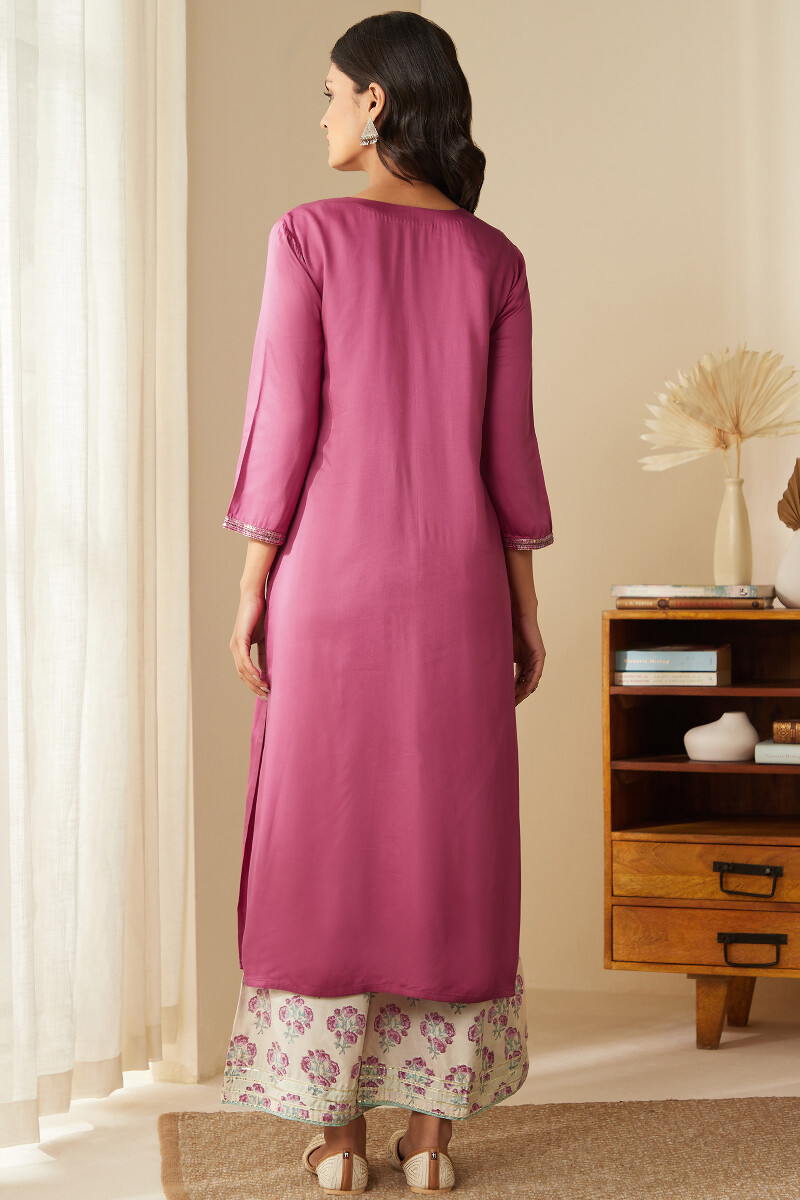 Pink Handcrafted Straight Viscose Kurta