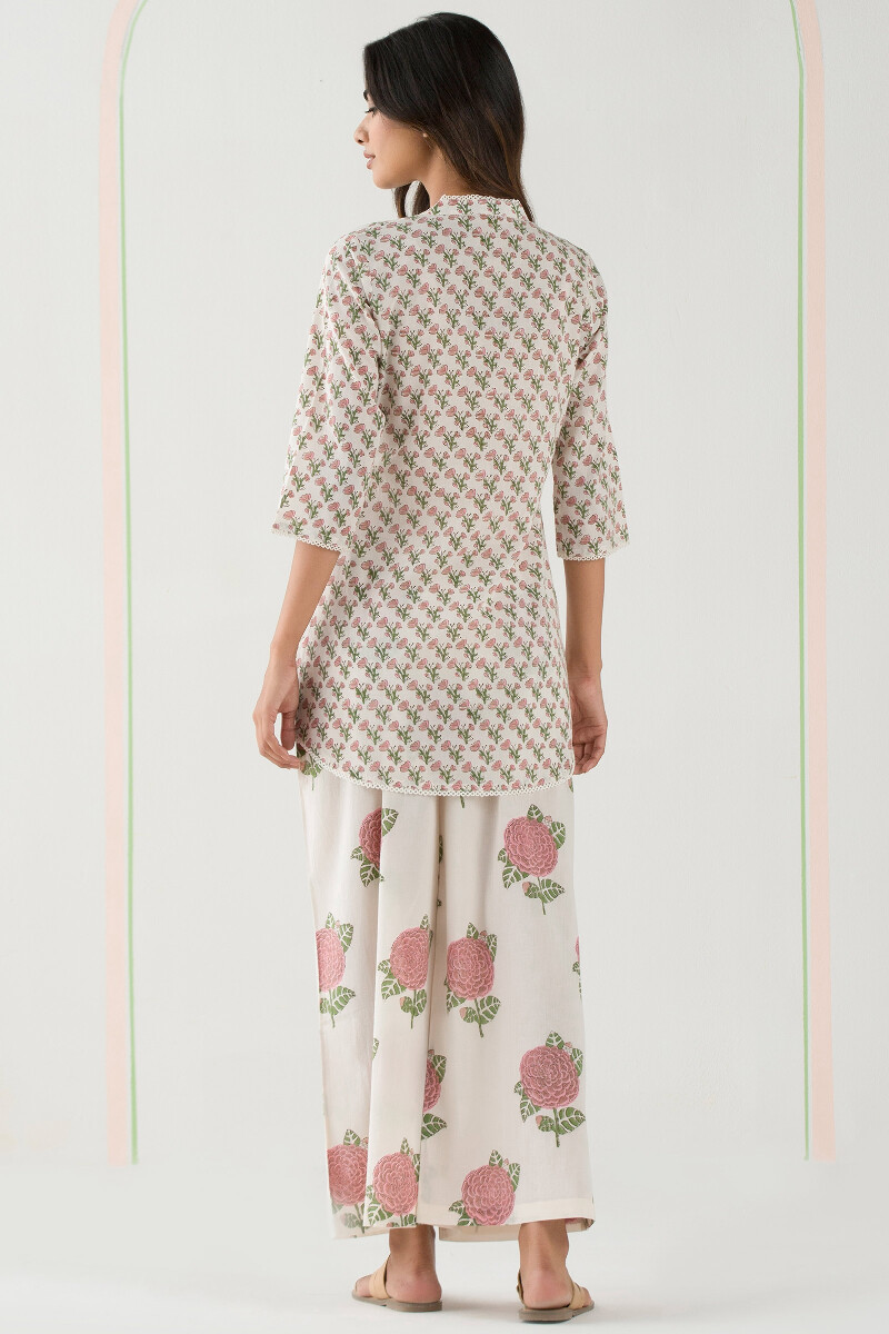 White Hand Block-Printed Cotton Loungewear Set