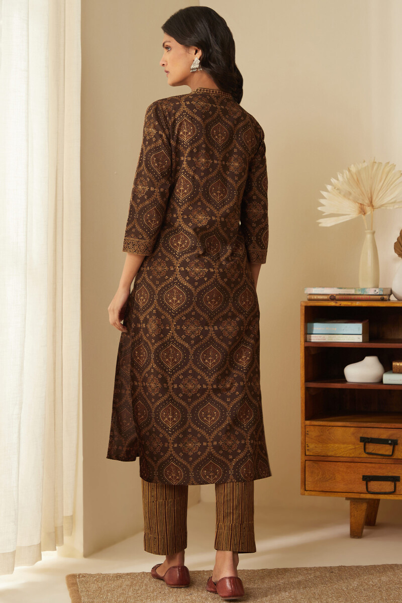 Ajrak Hand Block-Printed Straight Cotton Kurta
