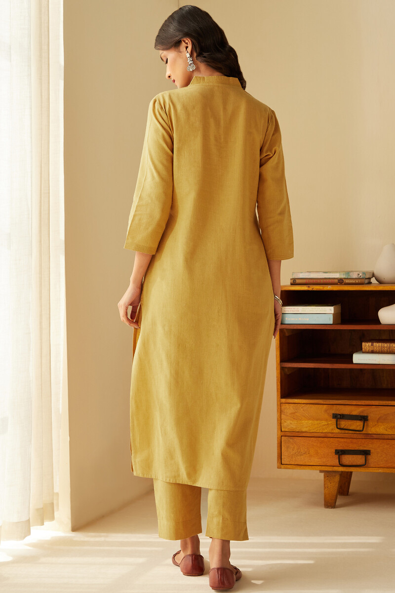 Mustard Handcrafted Straight Cotton Flax Kurta