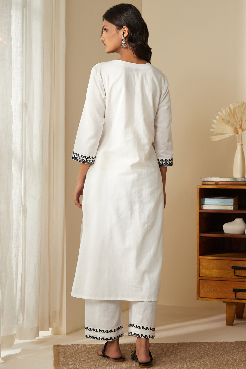 White Handcrafted Straight Cotton Flax Kurta