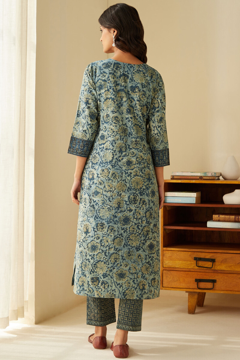 Akola Hand Block-Printed Straight Cotton Kurta