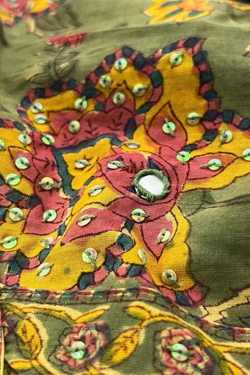 Olive Green Hand Block-Printed Straight Cotton Kurta