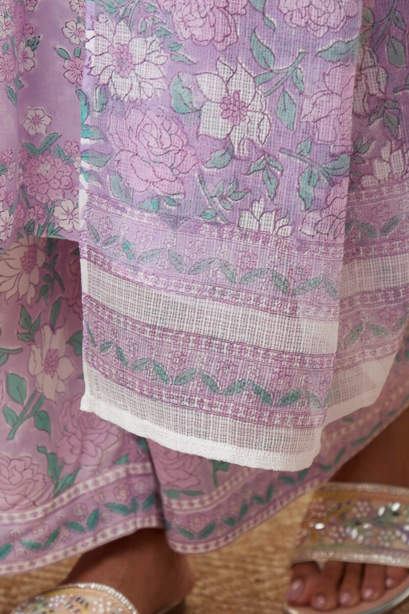 Purple Hand Block-Printed Kota Dupatta
