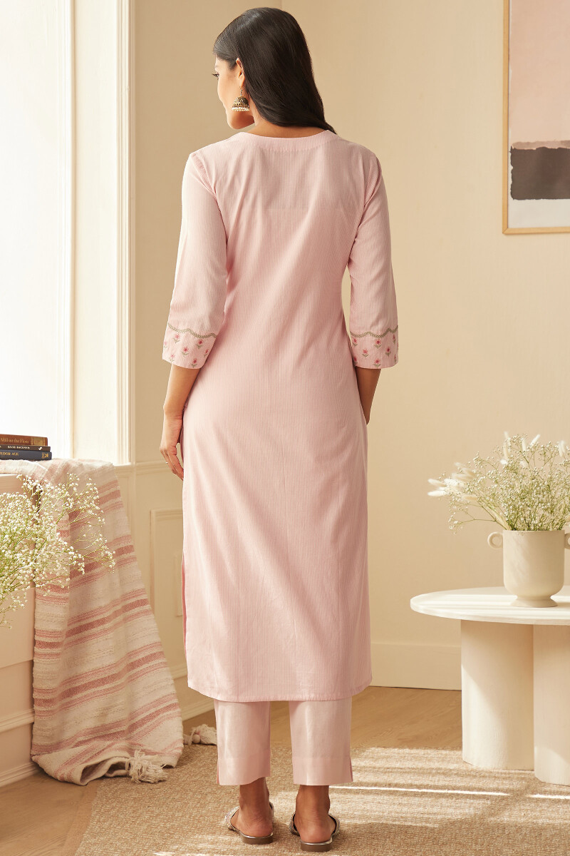 Pink Handcrafted Straight Cotton Kurta