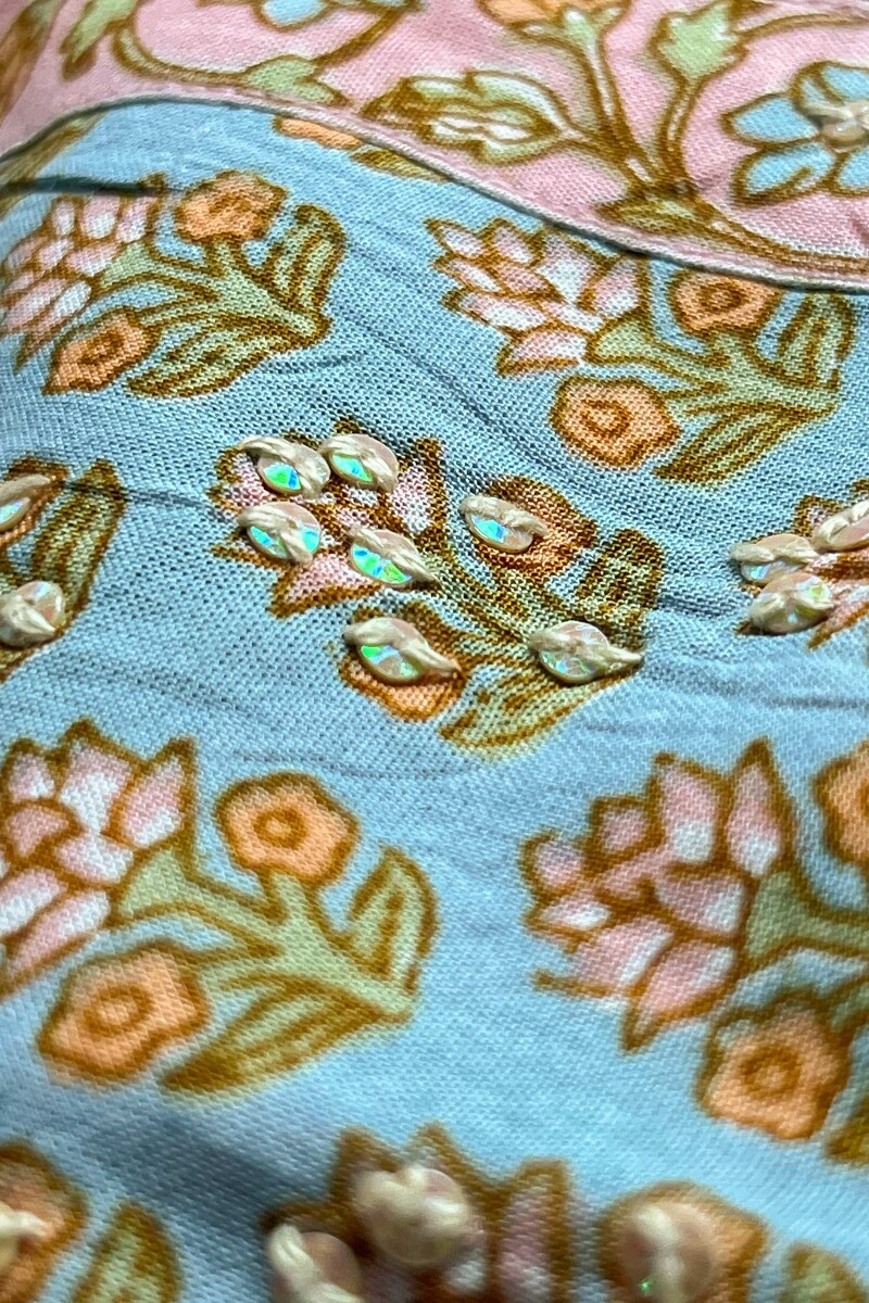 Pink Hand Printed Straight Viscose Kurta