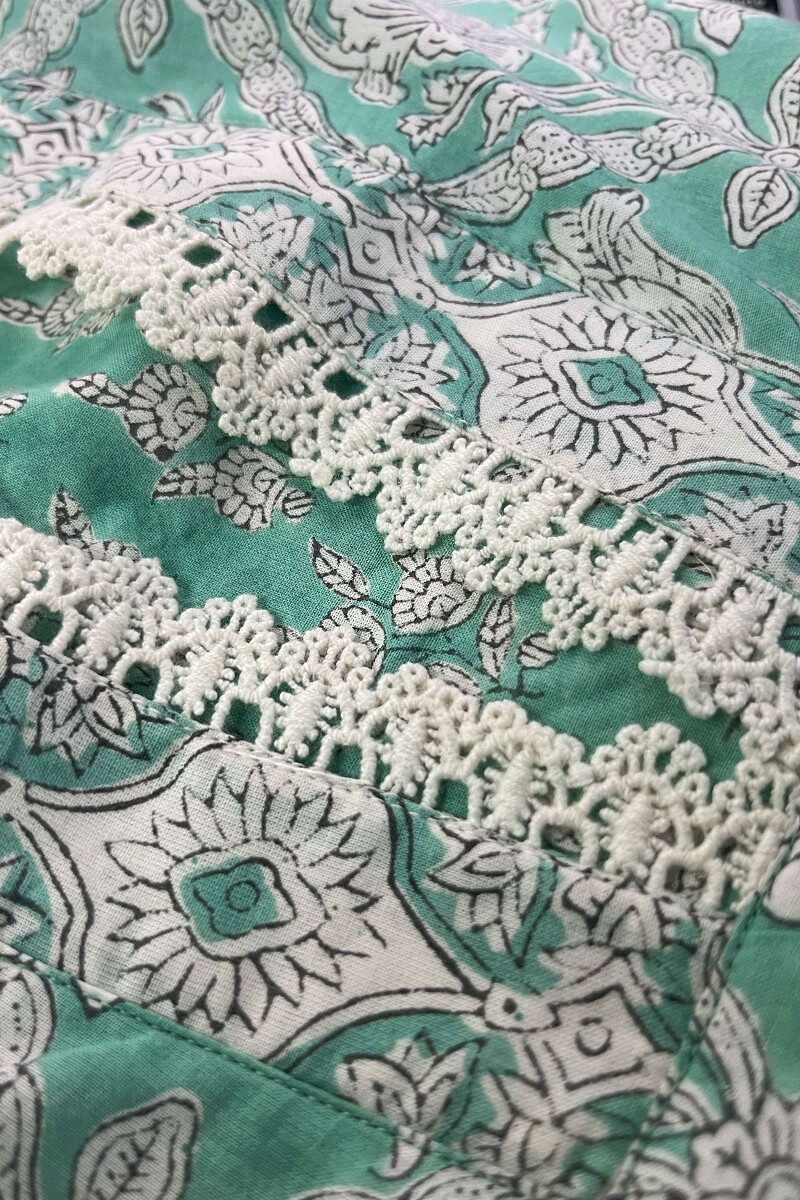 Green Hand Block-Printed Straight Cotton Kurta