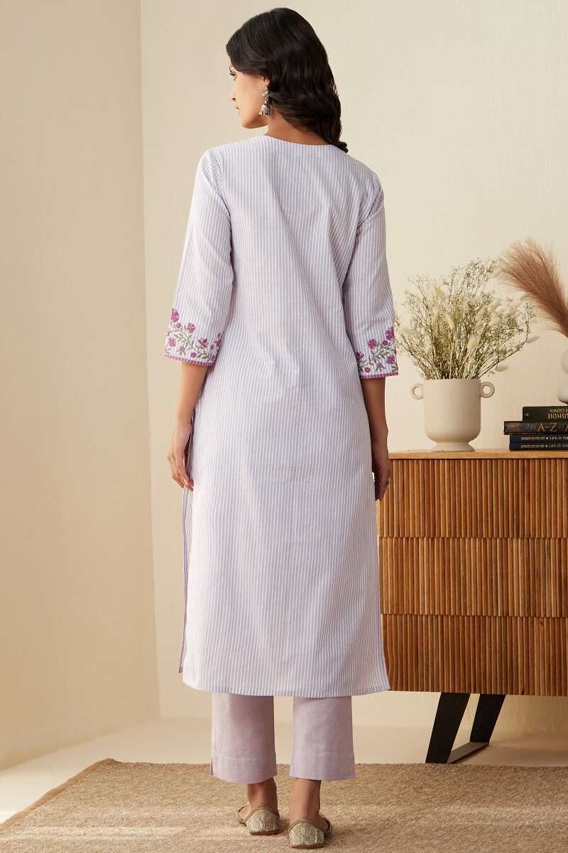 Purple Handcrafted Straight Cotton Kurta