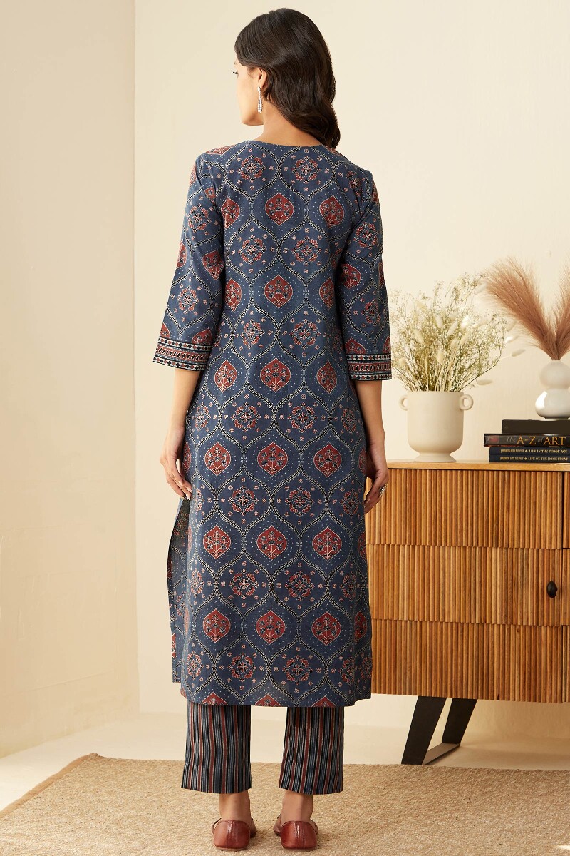 Ajrak Hand Block-Printed Straight Cotton Kurta