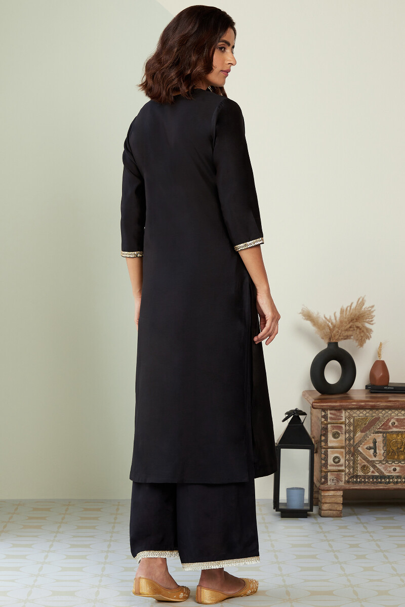 Black Handcrafted Straight Chanderi Kurta