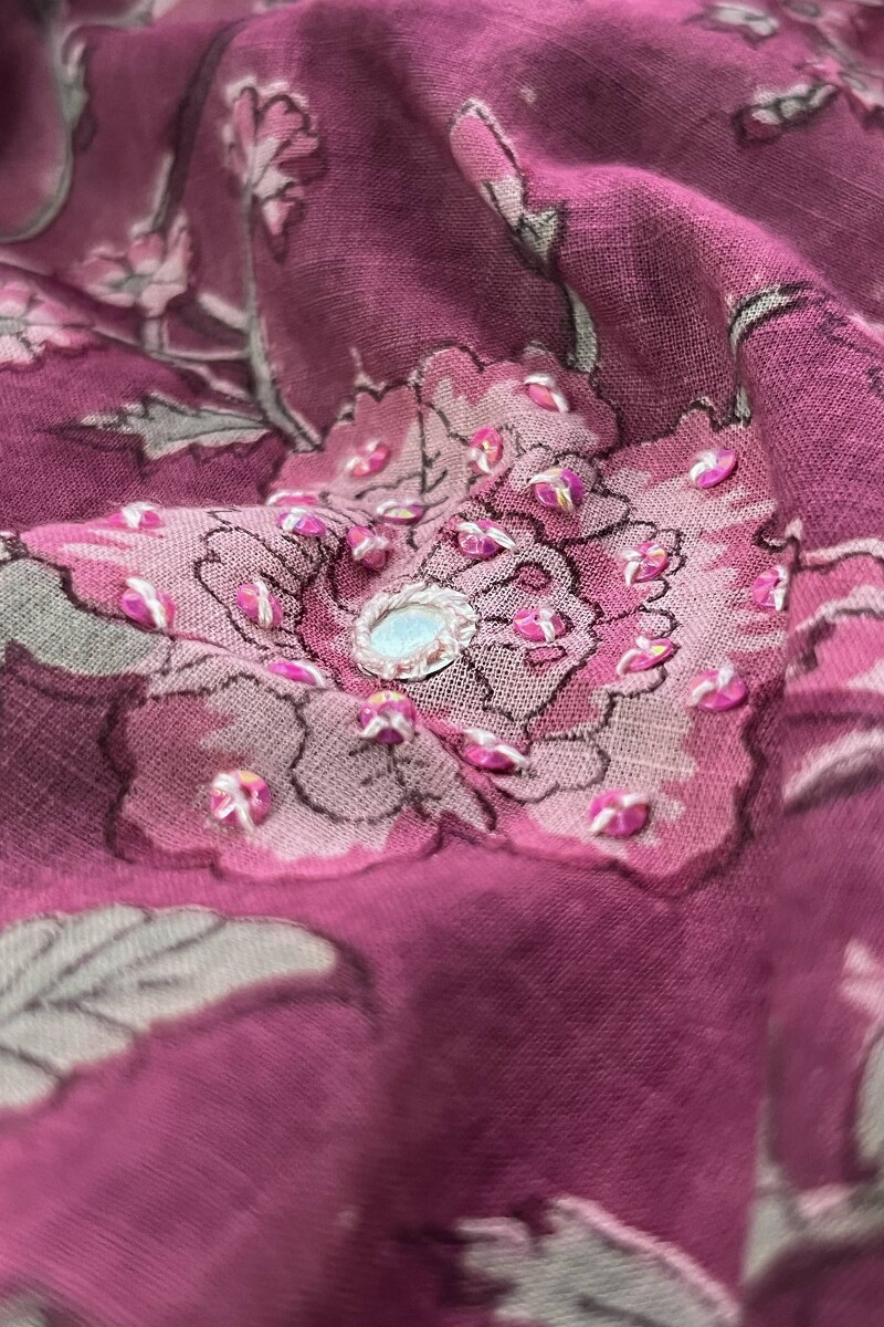 Purple Hand Block-Printed Straight Cotton Slub Kurta