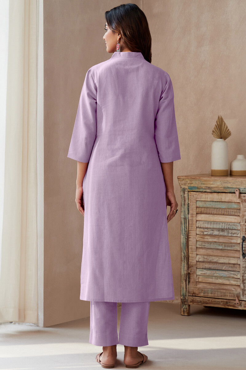Lavender Handcrafted Straight Cotton Flax Kurta